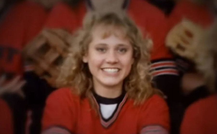 A picture of Mandy wearing her cheerleader uniform.