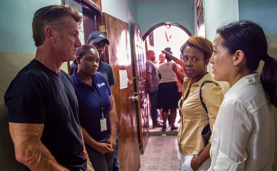 A photo of Sean Penn during an interview.
