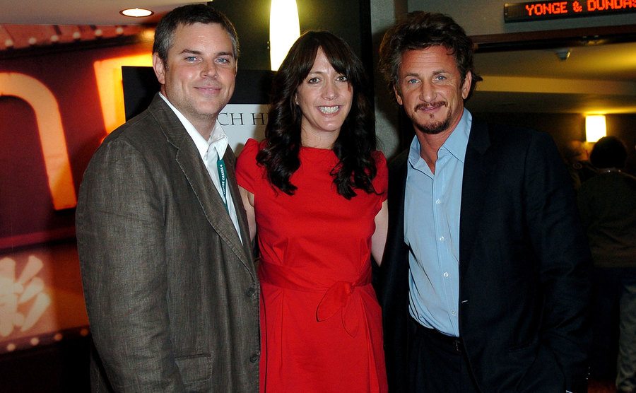 Don Hardy Jr. and Dana Nachman pose with Sean Penn at the Witch Hunt premiere.