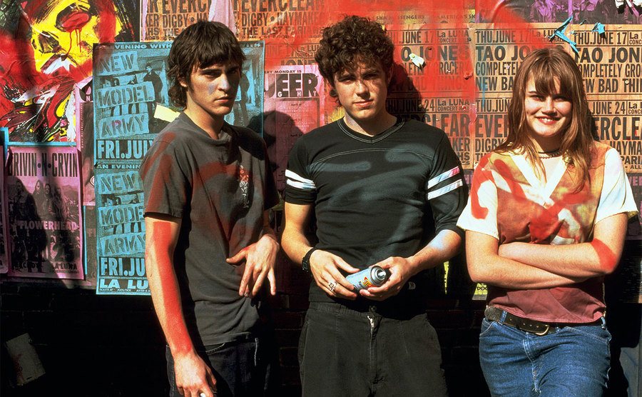 Joaquin Phoenix, Casey Affleck, and Alison Folland on the set of To Die For. 