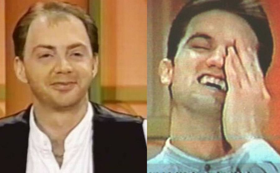 A still of Amedure in the show / A still of Schmitz’s reaction after the confession.