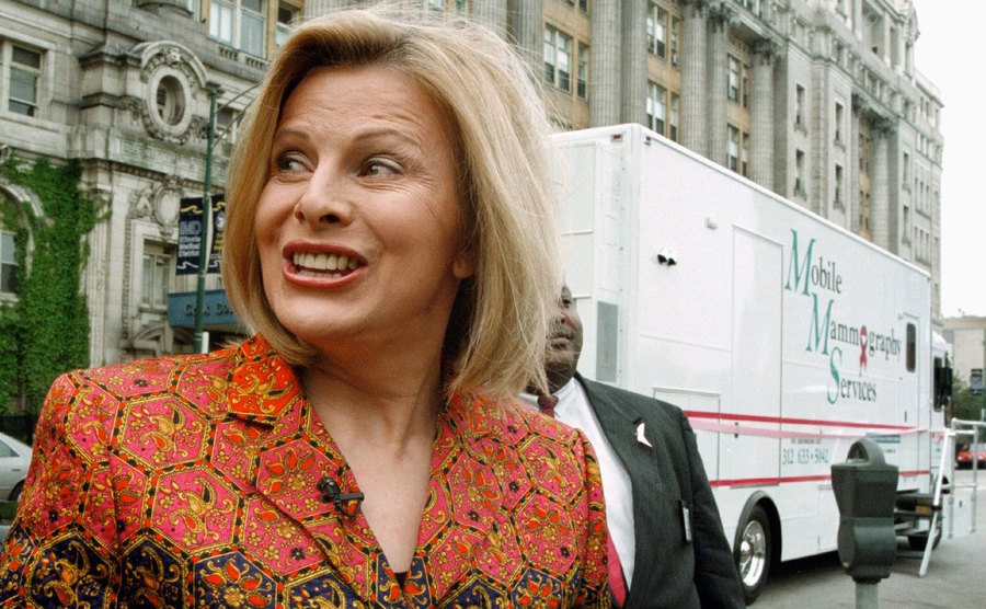An image of Jenny Jones addressing the media.