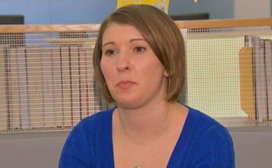Katie speaks during an interview.