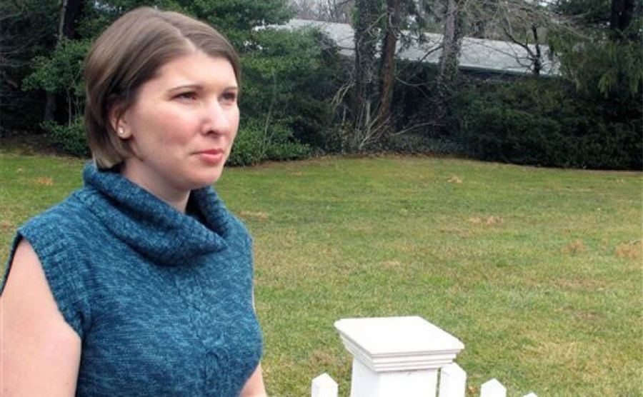 A photo of Katie during an interview at home.