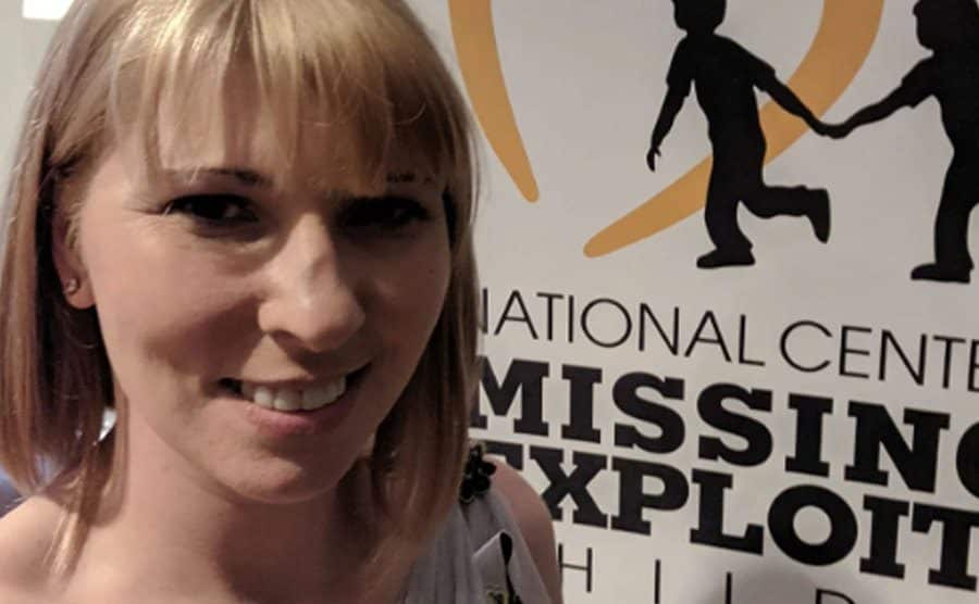 A picture of Katie during a charity event for missing kids.