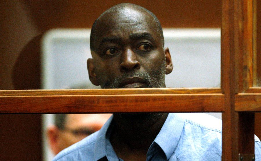 A photo of Michael in court during the trial.