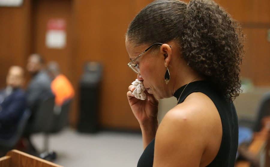 A relative of April speaks in court.