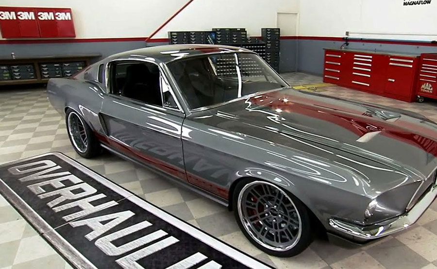An image of a car at the workshop after modifications.