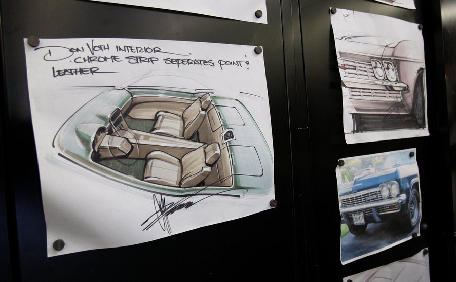 An image of Chip’s drawings of car designs.