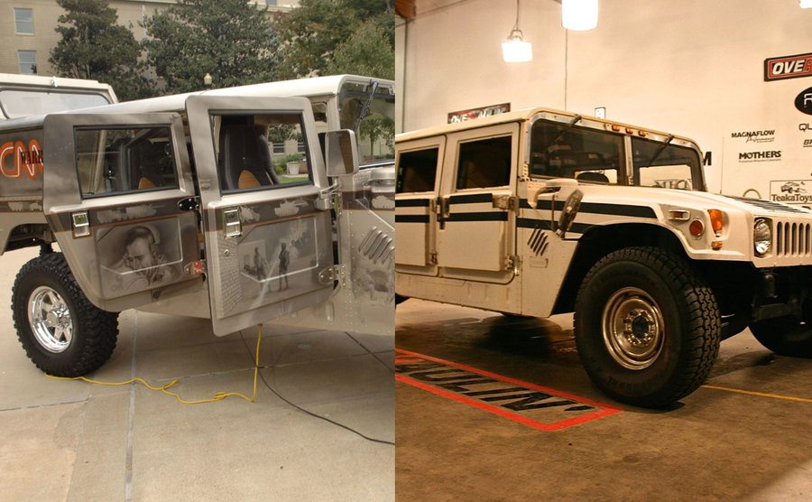 A before and after photo of the Hummer.