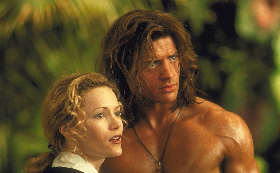 Leslie Mann and Brendan Fraser on the set of George of the Jungle
