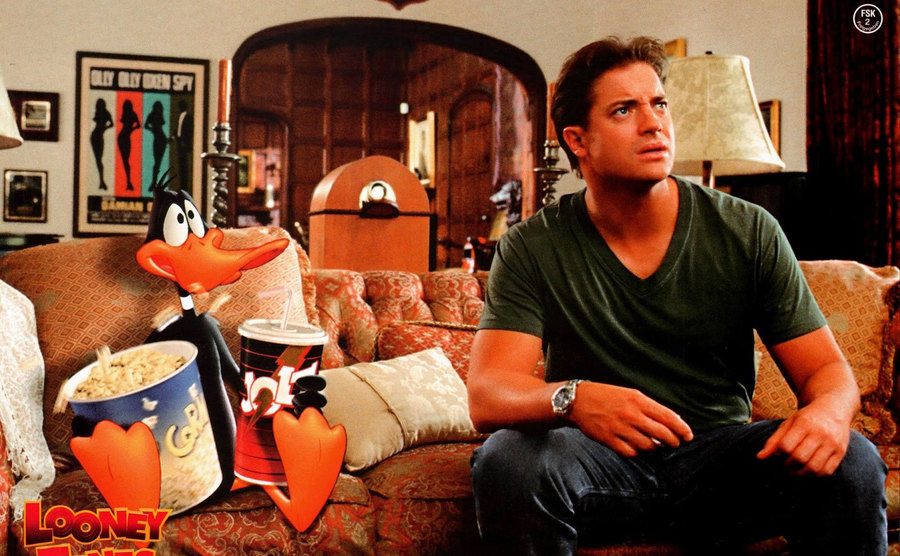 Daffy Duck and Brendan Fraser in a scene from the movie.