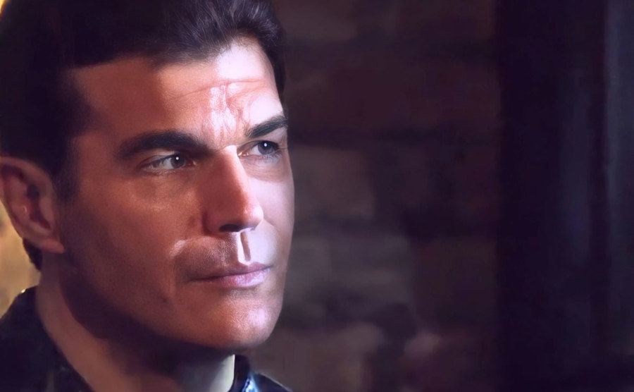 A dated image of Keene during an interview.