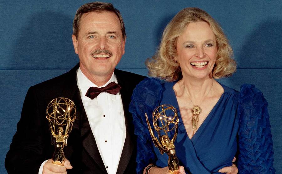 Daniels and Bonnie Bartlett celebrate their Emmy Awards backstage
