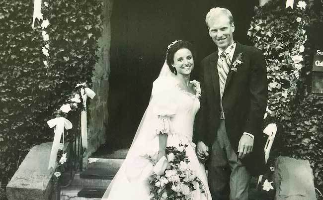 Julia Louis-Dreyfus and Brad Hall on their wedding day.