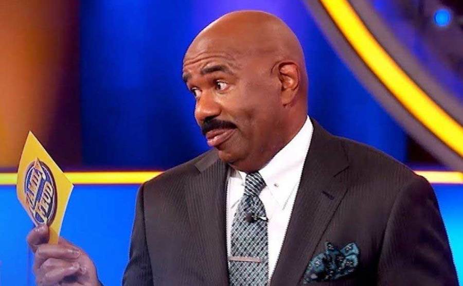 Steve Harvey reacts to an answer.