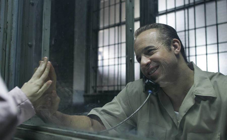 Vin Diesel as Jackie DiNorscio sits in prison. 