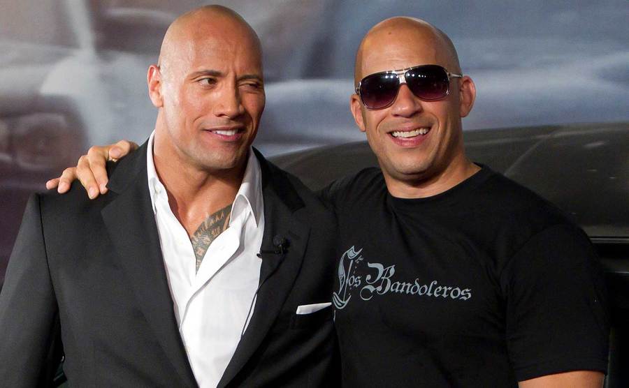 Johnson and Diesel pose together at a premiere. 