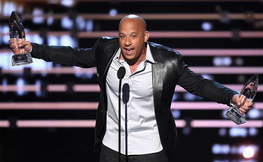 Vin Diesel accepts an award onstage during the People's Choice Awards. 