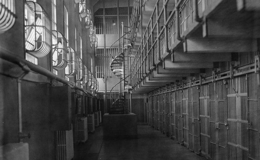A photo of a corridor cell in Alcatraz.