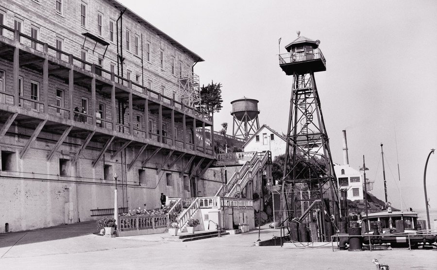 A view of the tower in Alcatraz prison.