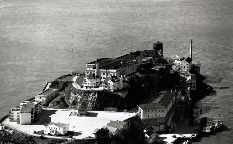 An aerial view of Alcatraz Island.