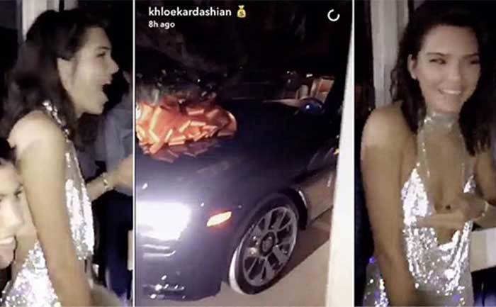 Screengrabs from the livestream of Kendall reacting to the car.