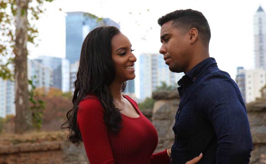 Chantel Everett Pedro Jimeno pose in a park.