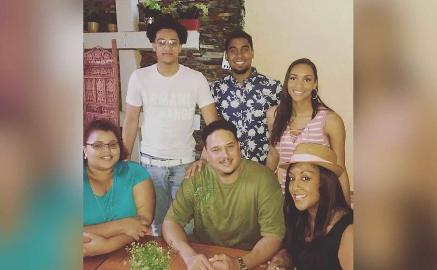 A photo of Chantel’s family in the kitchen.