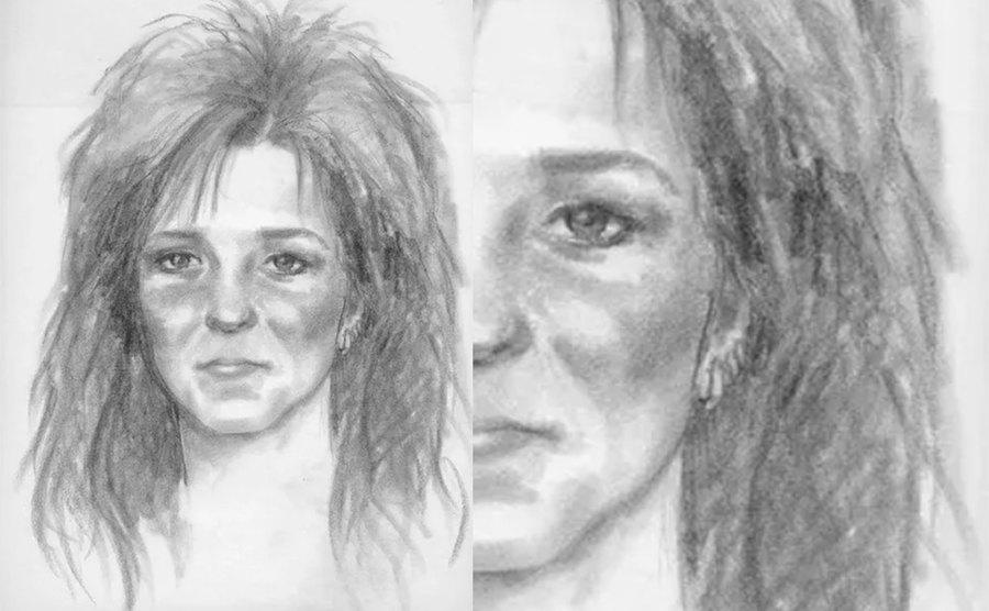 A sketch of the woman in the photo.