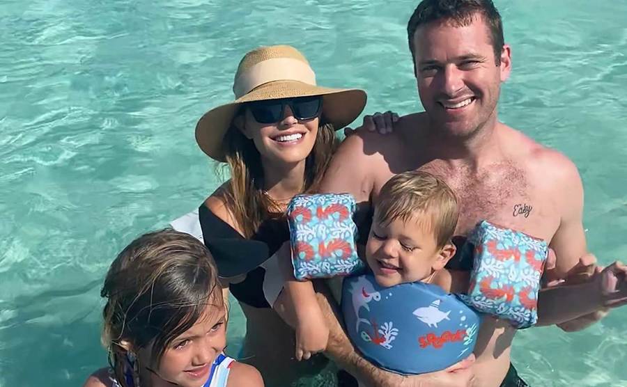 Hammer and his family have fun in the pool.