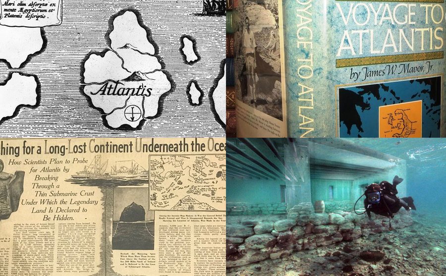 Map of Atlantis / Book of Atlantis / A Newspaper Clipping of the Lost City of Atlantis / Pavlopetri City.