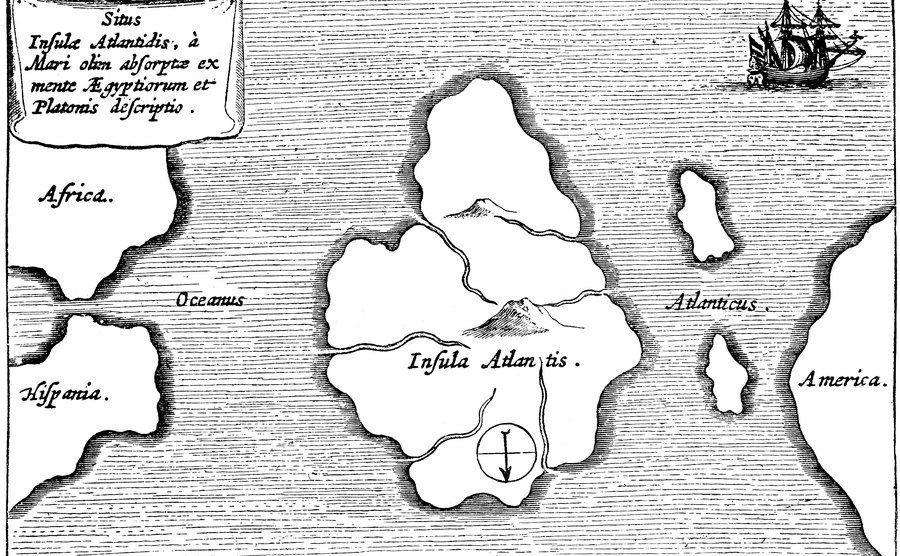 A dated engraving of Atlantis as described by Plato.