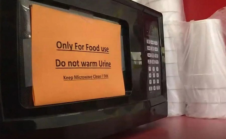 The poster that was placed on the microwave.