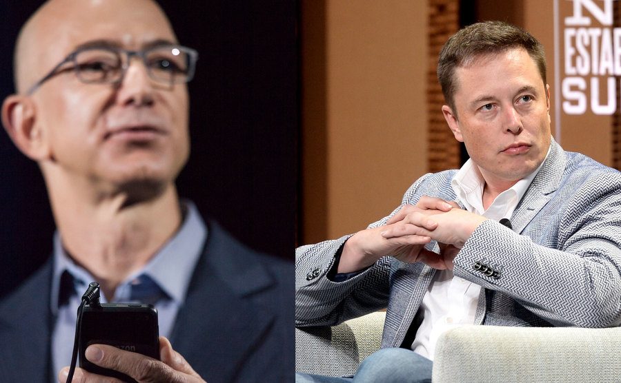 A photo of Bezos holding a smartphone