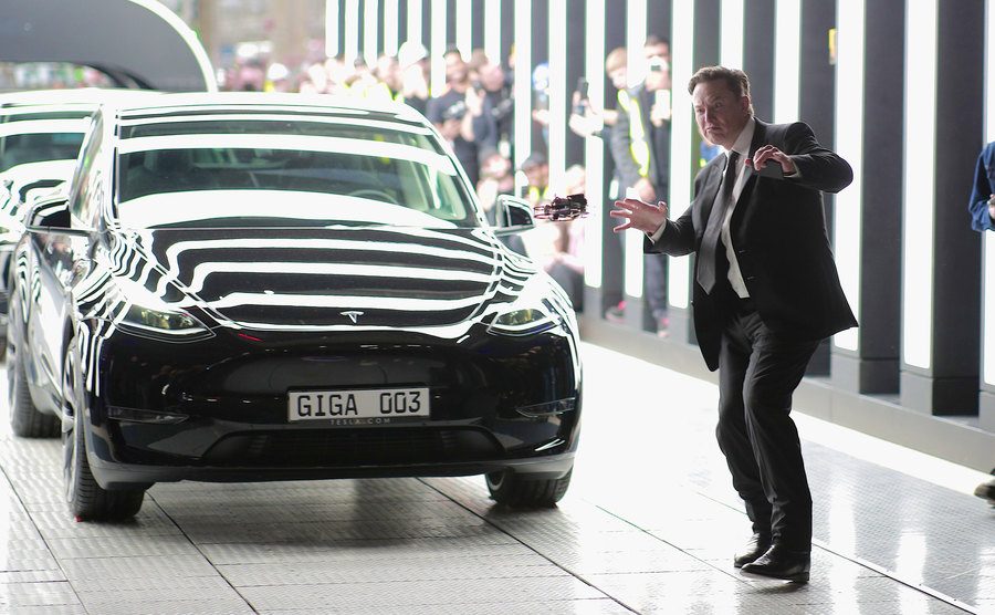 Musk attends the official opening of the new Tesla electric car.
