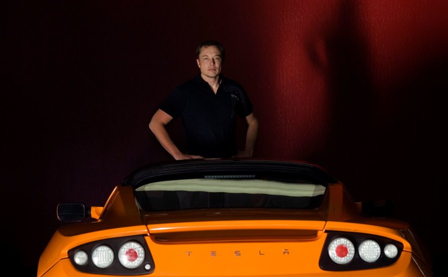 A dated promotional portrait of Musk for Tesla.