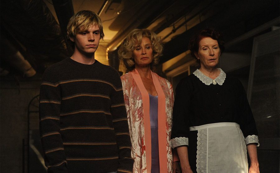 Evan Peters, Jessica Lange, and Frances Conroy in a still from AHS