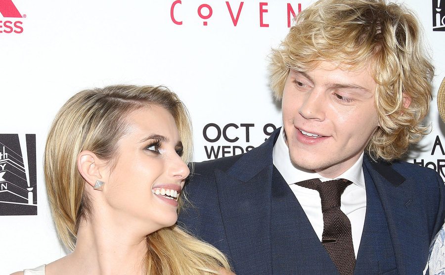 Emma and Evans lock eyes on the red carpet.