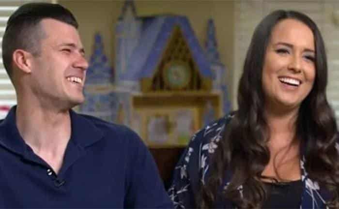 Chris and Natasha take part in a TV interview.
