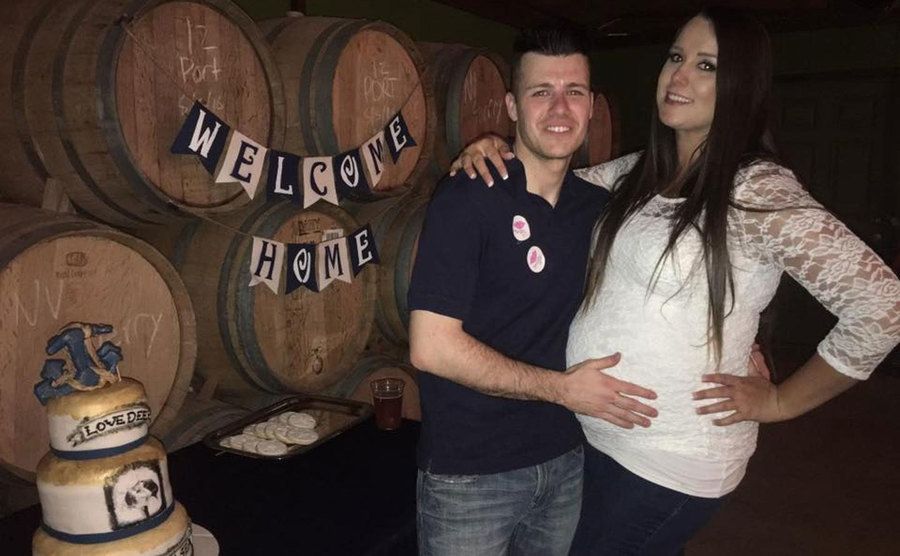 Natasha and Chris arrive at his welcome home party.