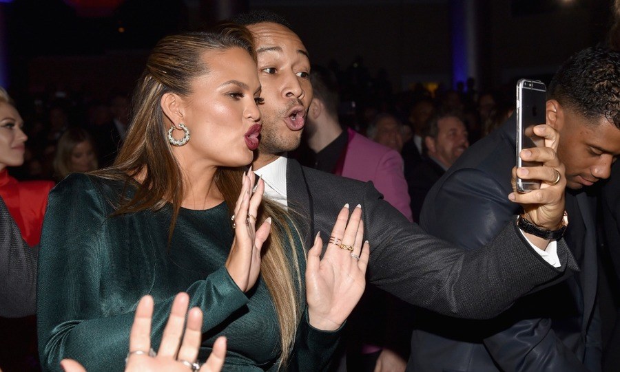 Model Chrissy Teigen (L) and recording artist John Legend