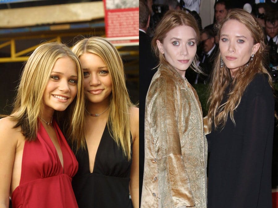 Mary-Kate and Ashley Olsen before going under the knife with red and black matching shirts. / Mary-Kate and Ashley dressed up for a Gala in 2016.